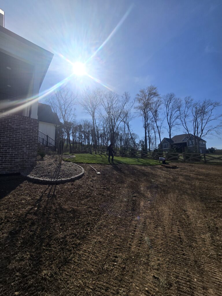 partially installed sod lawn in Columbia TN showing yard transformation process