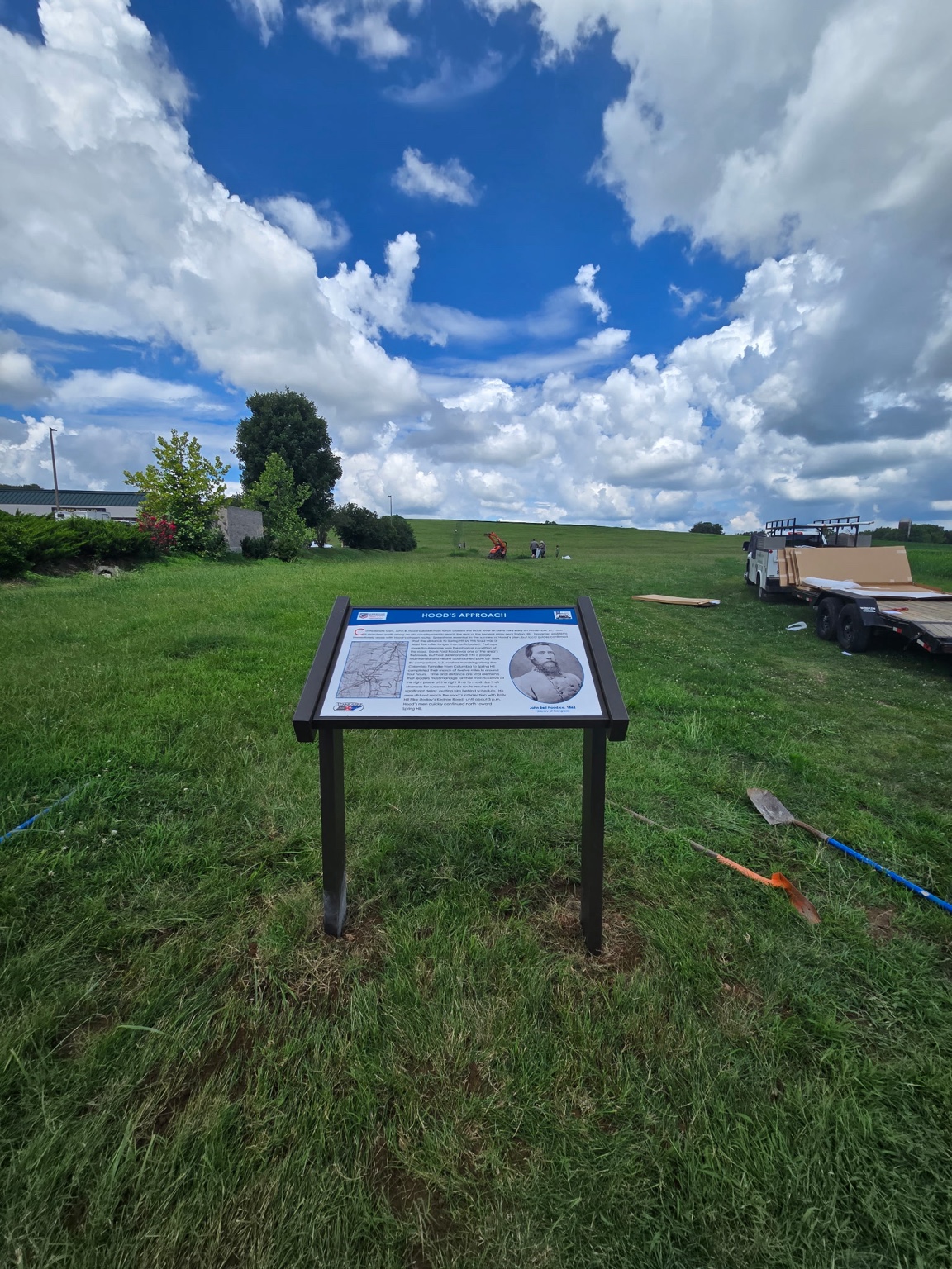 Hood’s Approach historic sign and support posts installed at Spring Hill Battlefield